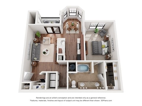 Floor plan for 1 bed, 1 bath, 841 sqft